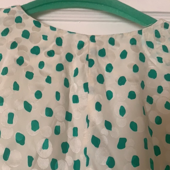 NEIMAN MARCUS SILK PEPLUM BLOUSE TOP GREEN WHITE POLKA DOTS DESIGNER SZ 8 - Picture 5 of 14
